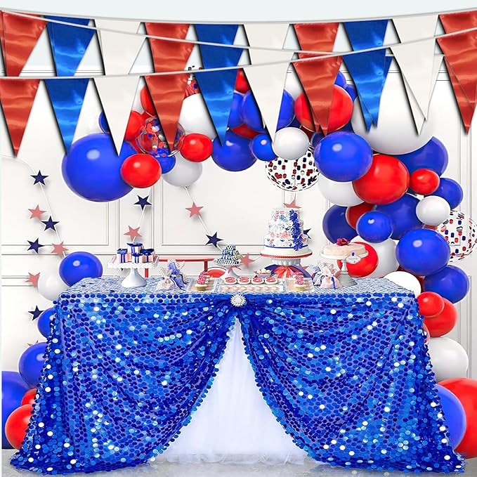 40M/130FT White Blue Red Triangle Pennant Banner Flag Metallic Fabric Bunting - Image 4