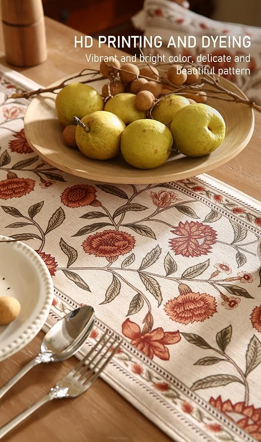 ISAENNE Designer Elegant Linen Table Runner 87 Inches Long, Vintage Orange - Image 4
