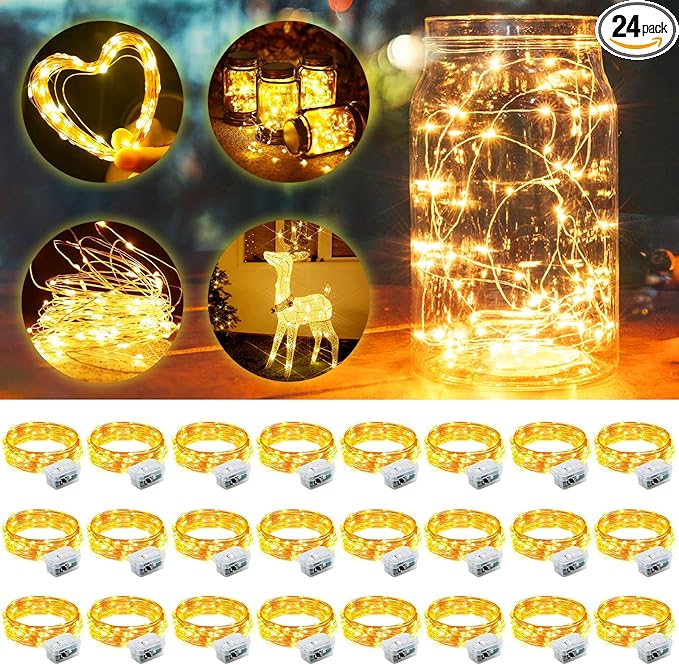 Aogist 24 Pack Fairy Lights 3 Modes 7ft 20 LED Waterproof, Battery Operated by Aogist