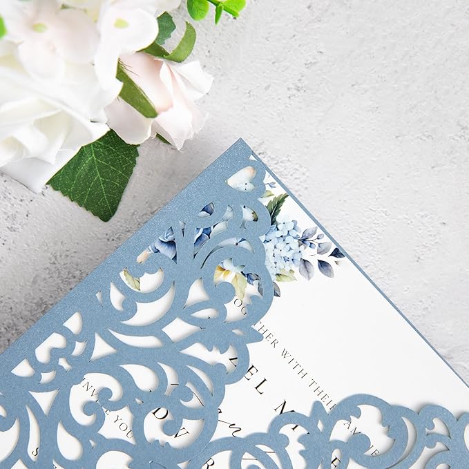 20Pcs Dusty Blue Laser Cut Invitation Cards - Image 6