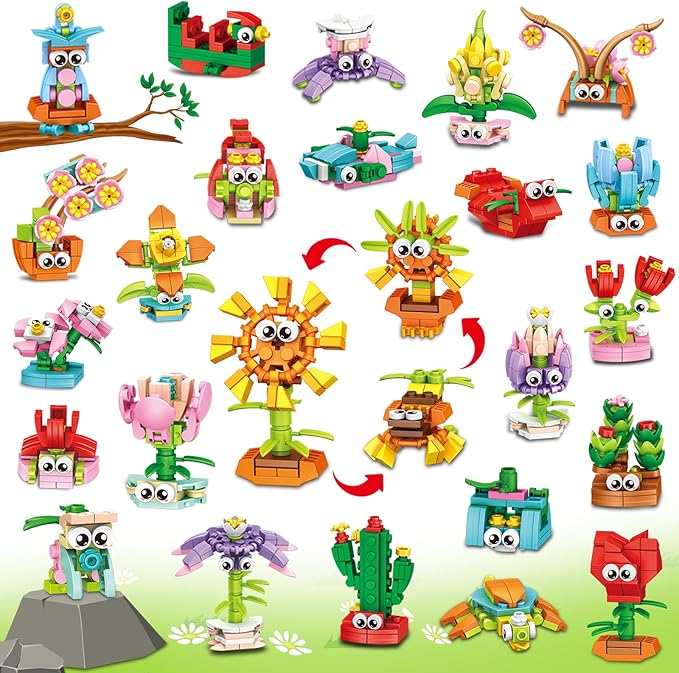36 Packs Party Favors Building Blocks, Flower Bouquets Building Set, Mini by IMCUAMKTOYS
