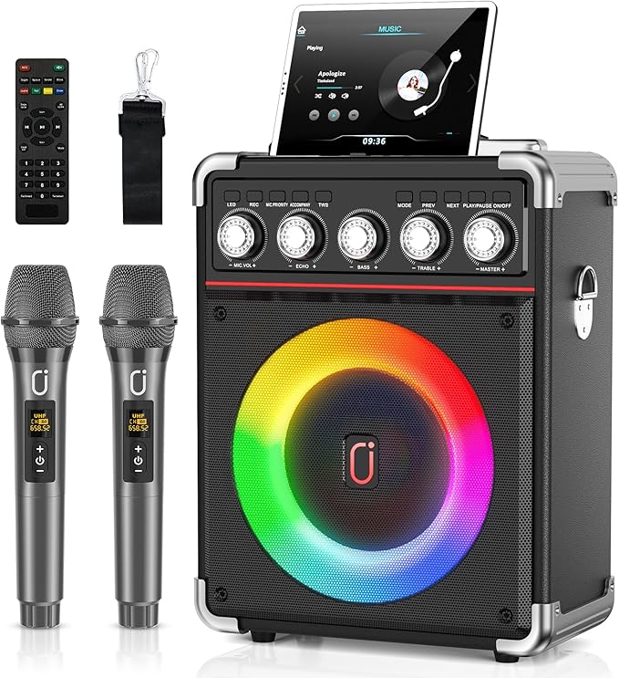Karaoke Machine with 2 Microphones: HWWR Portable Karaoke Machine by HWWREnjoyYourMusic