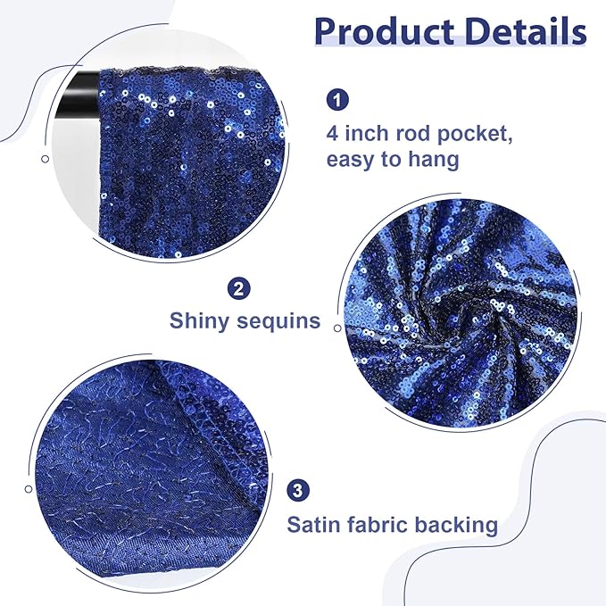 SquarePie Sequin Backdrop Curtain 8FT x 10FT Navy Blue Satin Backing Fabric - Image 5