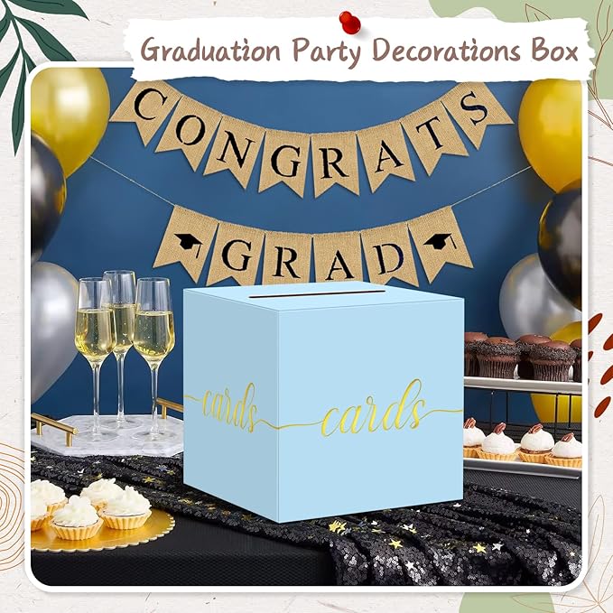 QIKSION Light Blue Wedding Card Box, Wedding Reception, Baby Shower, Graduation - Image 5