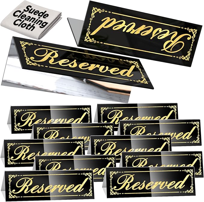 12 Pcs Black Mirrored Reserved Table Signs, Acrylic Reserved Table Tent Signs by Framokoko