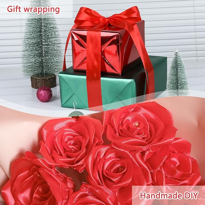 NESCCI 100 Yards Ribbon, 1-1/2 Inch Red Satin Ribbon, Single Face Satin Ribbons - Image 6