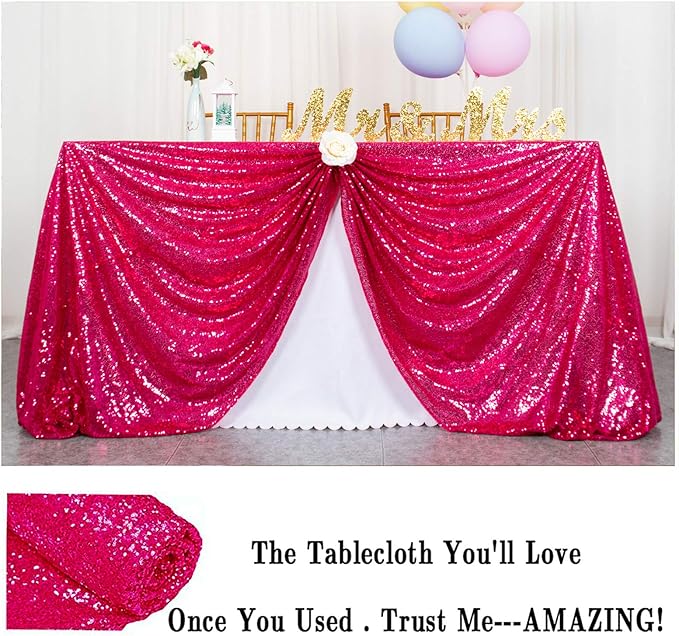 ShinyBeauty Sequin Tablecloth 72x72-Inch Hot Pink Square Sequin Table Cover - Image 4