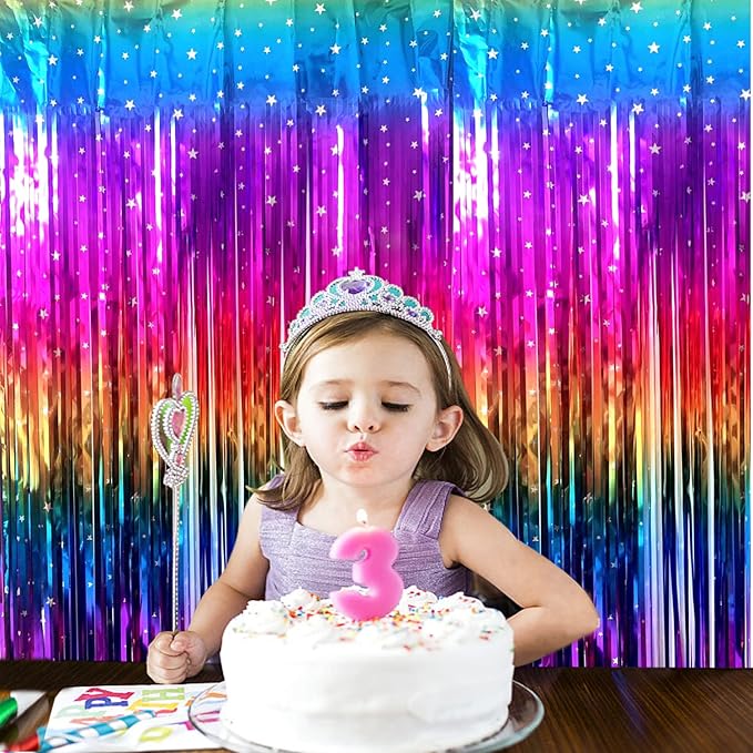 Sparkly Rainbow Gradient Tinsel Foil Fringe Curtain Metallic Streamers - Image 2