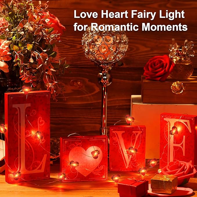 2 Pack Valentine’s Day Red Heart Fairy String Lights 16FT 50 LEDs Valentine's - Image 6
