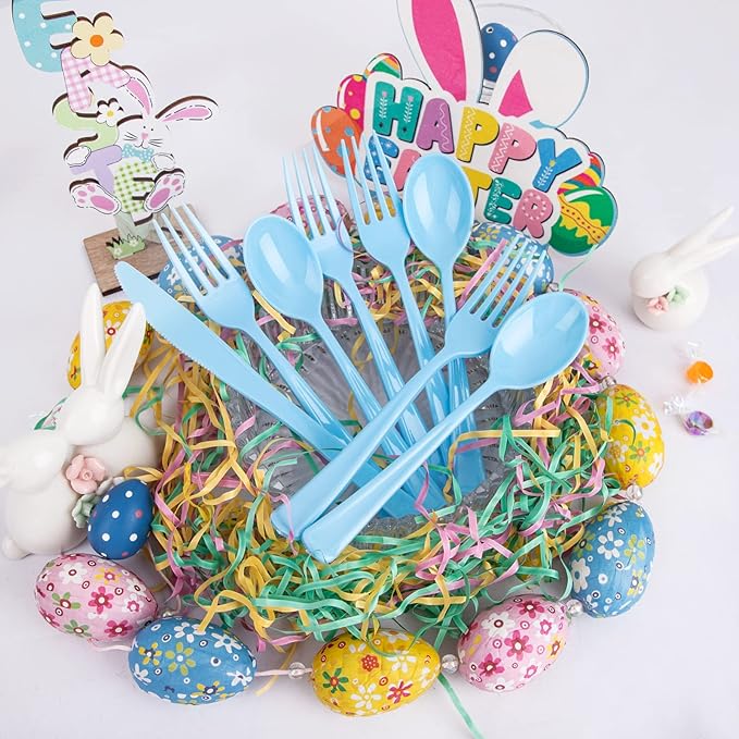 WDF 160 Piece Blue Plastic Silverware - Image 4