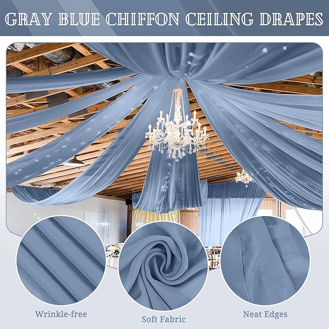 6 Panels Dusty Blue Ceiling Drapes - Image 3