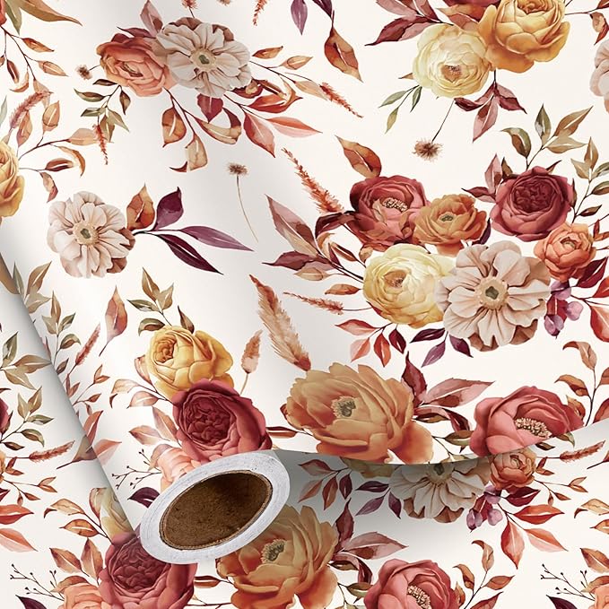RUSPEPA Fall Floral Wrapping Paper Roll by RUSPEPA