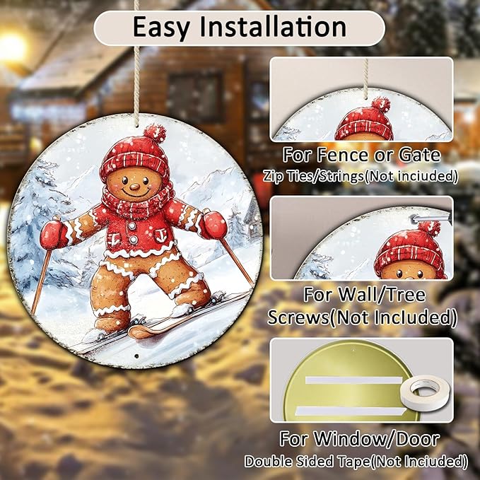 Round Gingerbread Man Ski Vintage Metal Sign Skiing Sign, Office Sign Home - Image 3