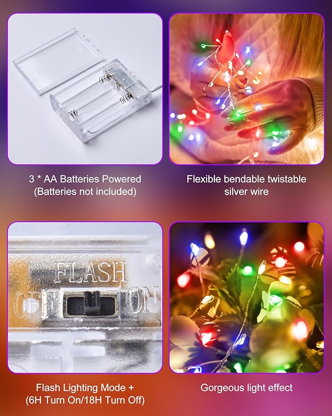 Minetom 4 Pack Fairy Lights Battery Operated, 5 Feet 60 Led Firecracker Starry - Image 6