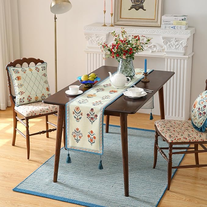 ISAENNE Designer Light Green Linen Extra Long Table Runner 118 Inches, French - Image 7