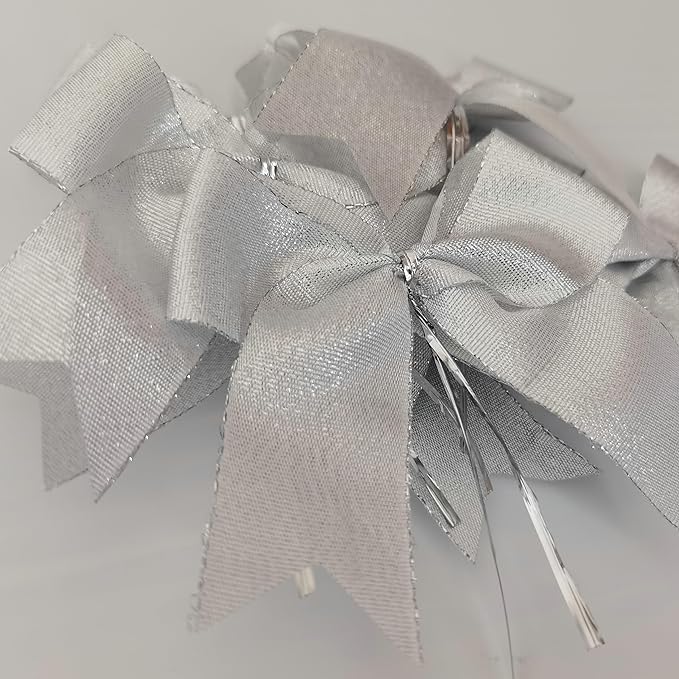 36pcs 4-1/2" Metallic Silver Bows - Image 8