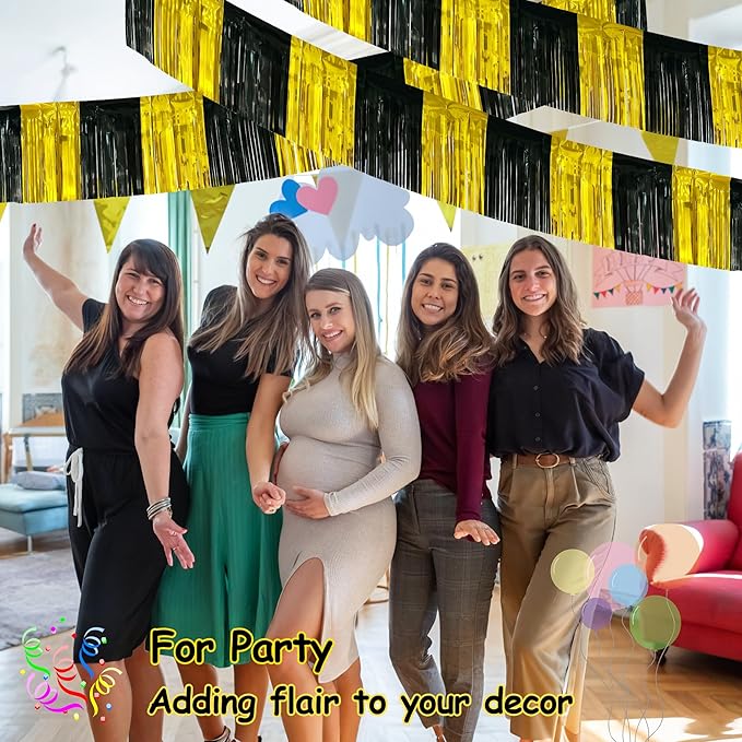 4 Pack 10 Feet Black Gold Foil Fringe Garland Metallic Tinsel Streamers Banner - Image 6