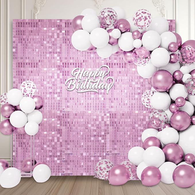 12PCS Light Pink Shimmer Wall Backdrop, Square Sequin Photo Backdrops Panel by ZEBMOON