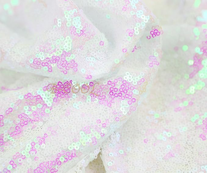 QueenDream Tablecloth 90x156 Rectangle Sequin Tablecloth White Iridescent - Image 5