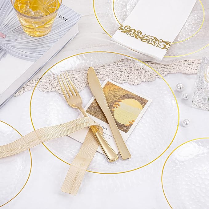 Rubtlamp 175 Pcs Plastic Dinnerware Set, Hammered Party Plates Include Dinner - Image 8