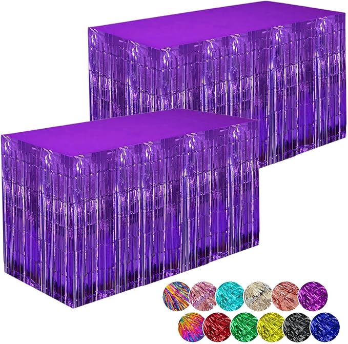 Purple Streamers Party Decorations, 2 Packs Purple Table Skirts Metallic Foil by WIEPENGLNA
