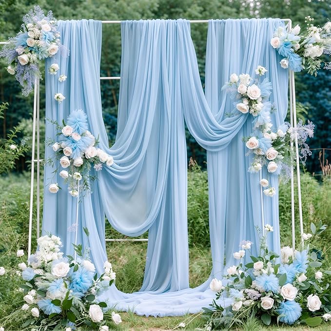 Wedding Arch Draping Fabric, 2 Panels 18FT Baby Blue Sheer Backdrop Curtain - Image 5