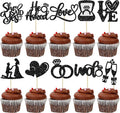 Ephlyn 30Pcs He Asked She Said Yes Cupcake Toppers Glitter Engagement Cupcake by Ephlyn