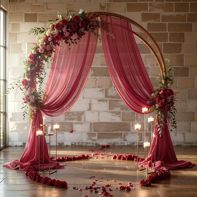 Wedding Arch Draping Fabric, 1 Panel 18FT Burgundy Sheer Backdrop Curtain - Image 8