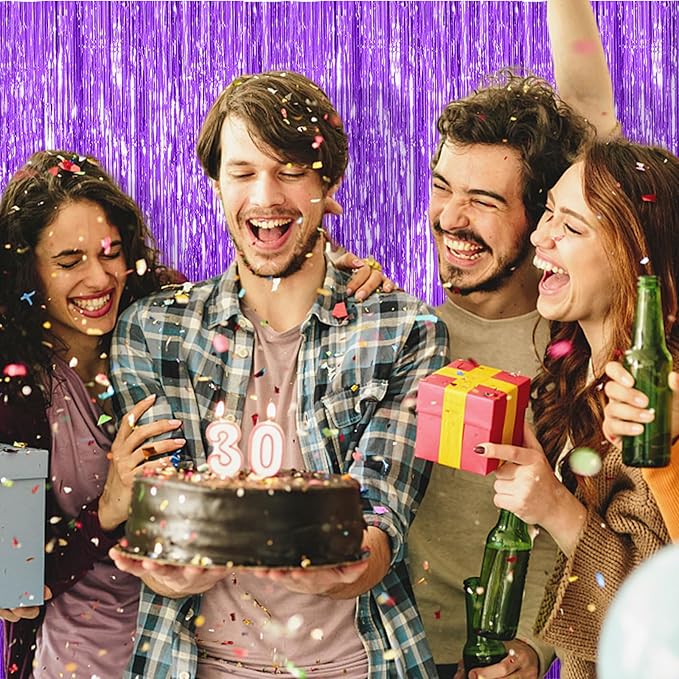 20 Pack Foil Curtain Backdrop Purple Metallic Tinsel Foil Fringe Curtains Photo - Image 4