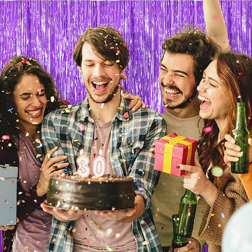 10 Pack Foil Curtain Backdrop Purple Metallic Tinsel Foil Fringe Curtains Photo - Image 2
