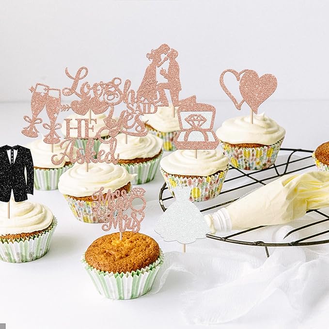 30 Pack Bride to be Cupcake Toppers Glitter Diamond Ring I Do Love Cupcake - Image 5