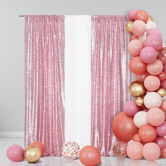 Eternal Beauty Sequin Backdrop Curtains, 2x8 Ft-2 Panels Fuchsia Pink Back Drop - Image 2