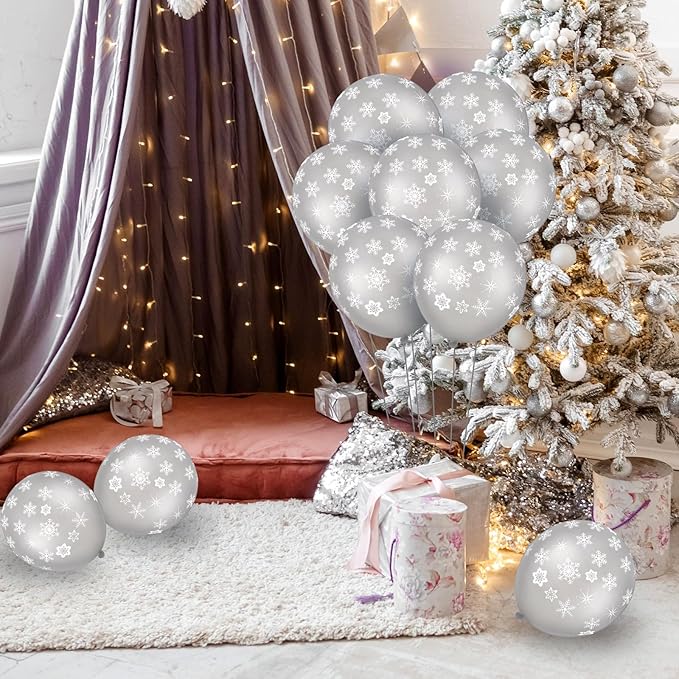 Skylety 40 Pieces Snowflake Balloons Bulk Winter Transparent Snowflake Latex - Image 4