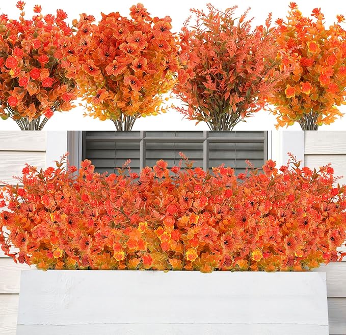 AmyHomie 16 Bundles Mix Orange Artificial Fall Flowers - Image 8