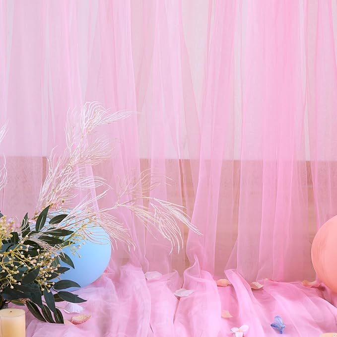 Pink Sheer Backdrop Curtains for Girls Baby Shower Gender Reveal Birthday Party - Image 6