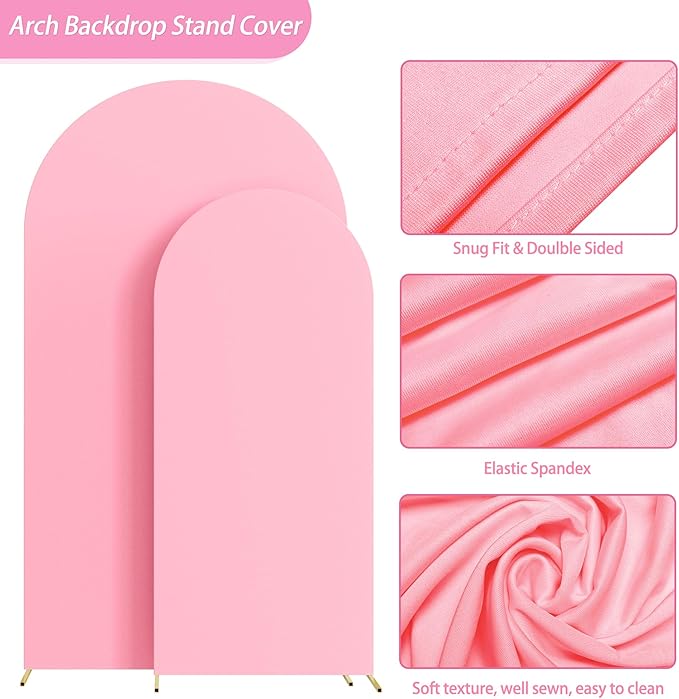 Fomcet Set of 2 Wedding Arch Covers 6FT, 7.2FT Pink Arch Backdrop Cover 2-Sided - Image 3