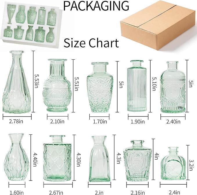 Vintage Small Glass Vases Set of 10, Mini Bud Vases - Image 2