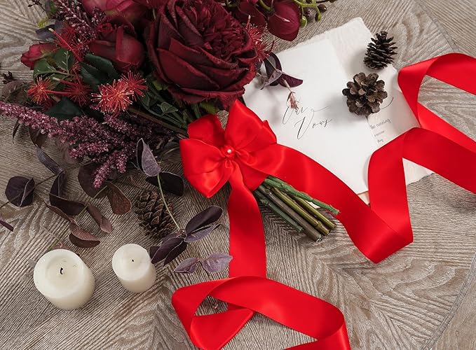 Red Satin Ribbon 1-1/2 Inch x 50 Yards Double-Faced Ribbons - Image 6