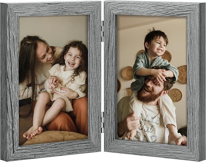 decorUhome Double 4x6 Picture Frame Vertical, Engineered Wood Bifold Photo Frame by decorUhome