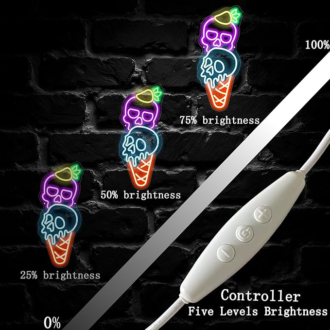 Halloween Ice Cream Skull Neon Sign, Quirky Gothic LED Wall Art, Skull Neon - Image 4