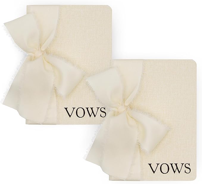 Cream Embossed Slim Vow Books w/Ribbon - Image 7