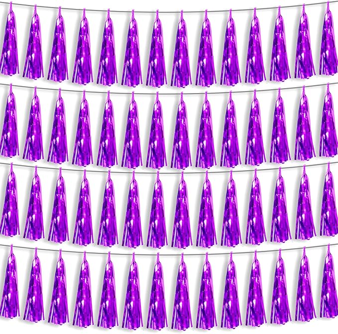 4P Purple Foil Fringe Metallic Streamers Banner Tassel Garland by HYSILLA