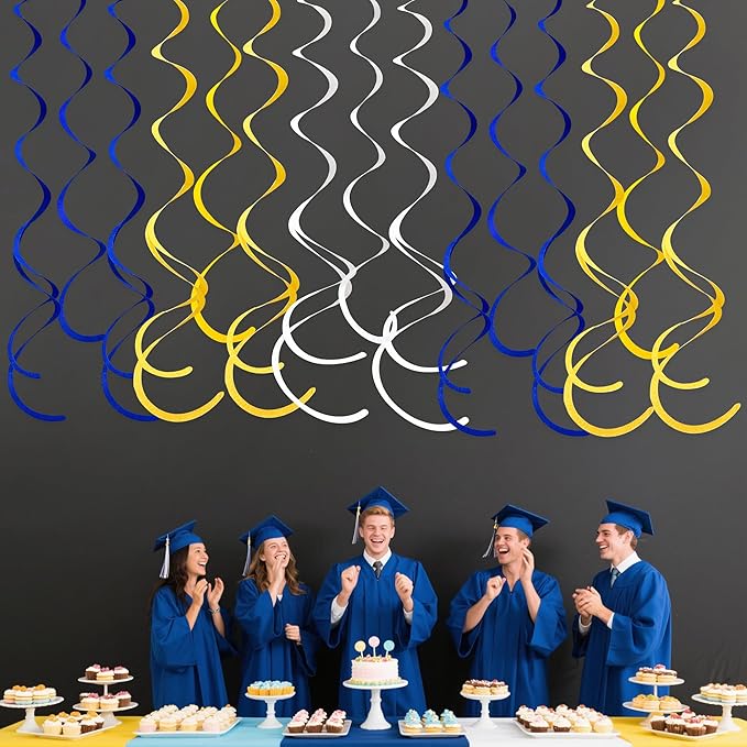 36 Pcs Royal Blue Yellow White Hanging Swirl Decoration Felt Swirl Streamer - Image 5