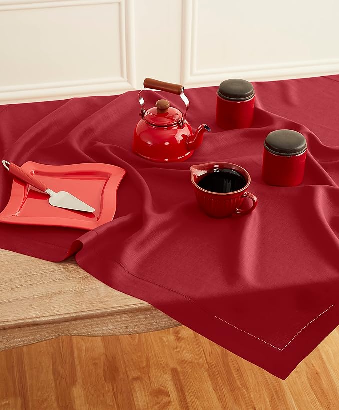 Solino Home Red Linen Tablecloth 52 x 52 Inch - Image 2