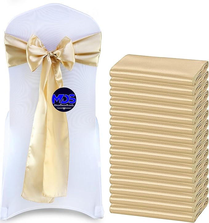 MDS Pack of 50 PCS Satin Chair Sashes Charmeuse Sateen Dining Chair Bows Ribbon by MDS