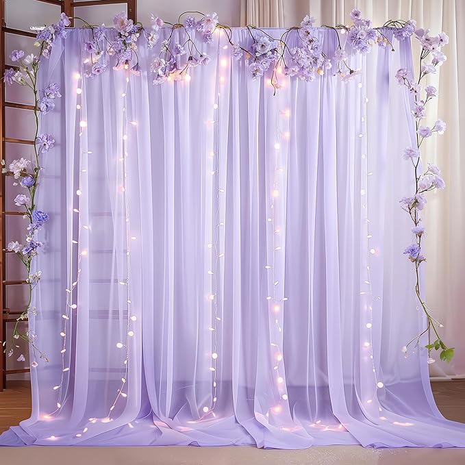 10ft x 10ft Lilac Backdrop Curtains, Wrinkle-Free Sheer Chiffon Fabric Photo - Image 7