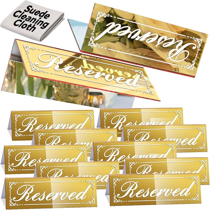 12 Pcs Mirrored Gold Reserved Table Signs, Acrylic Reserved Signs by Framokoko