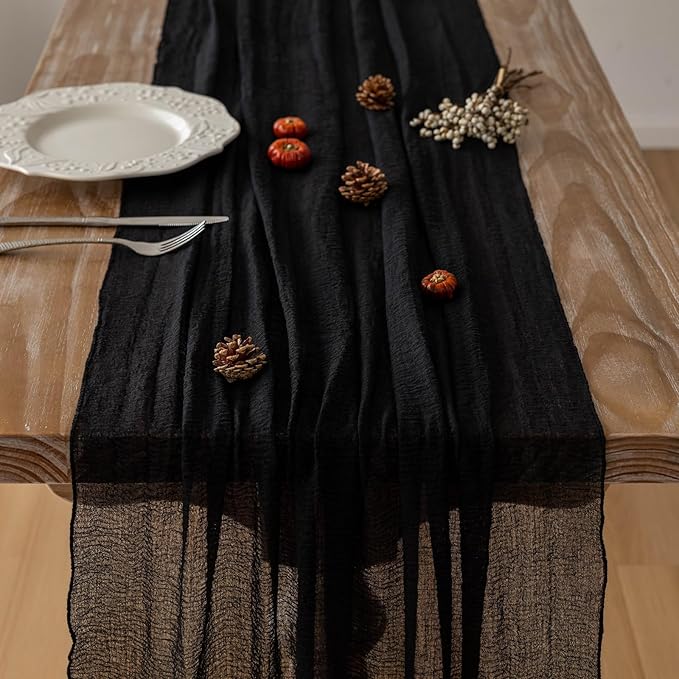 6pcs Halloween Table Runner Black Cheesecloth Gauze Rustic Premium Cotton - Image 2