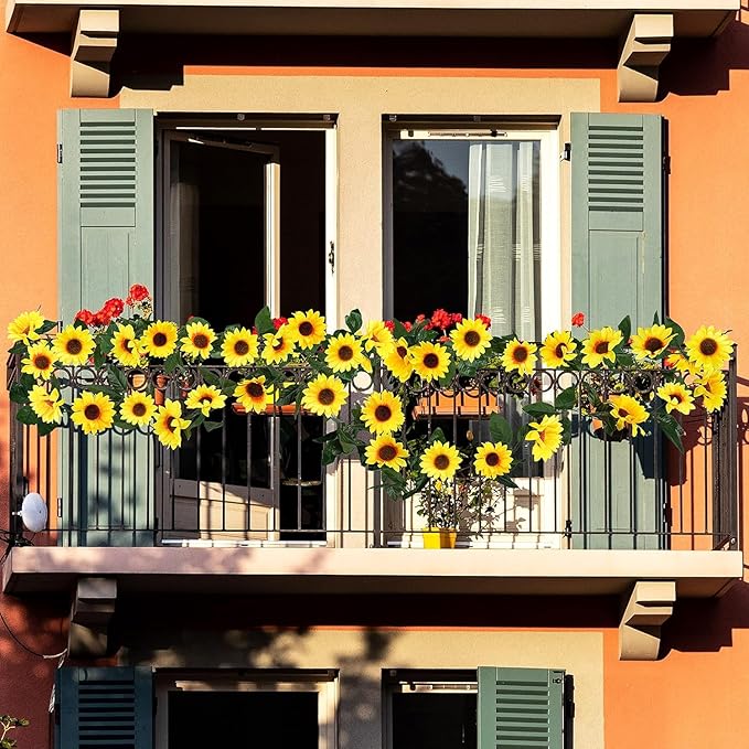 Uieke 12PCS Artificial Sunflower Garland, 7.5ft/Strand Silk Sunflowers Hanging - Image 2