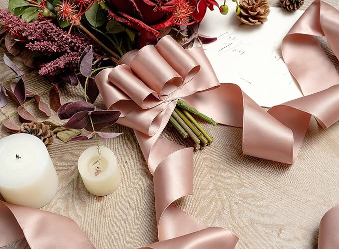Rose Gold Satin Ribbon Double-Faced Wired Ribbons - Image 4